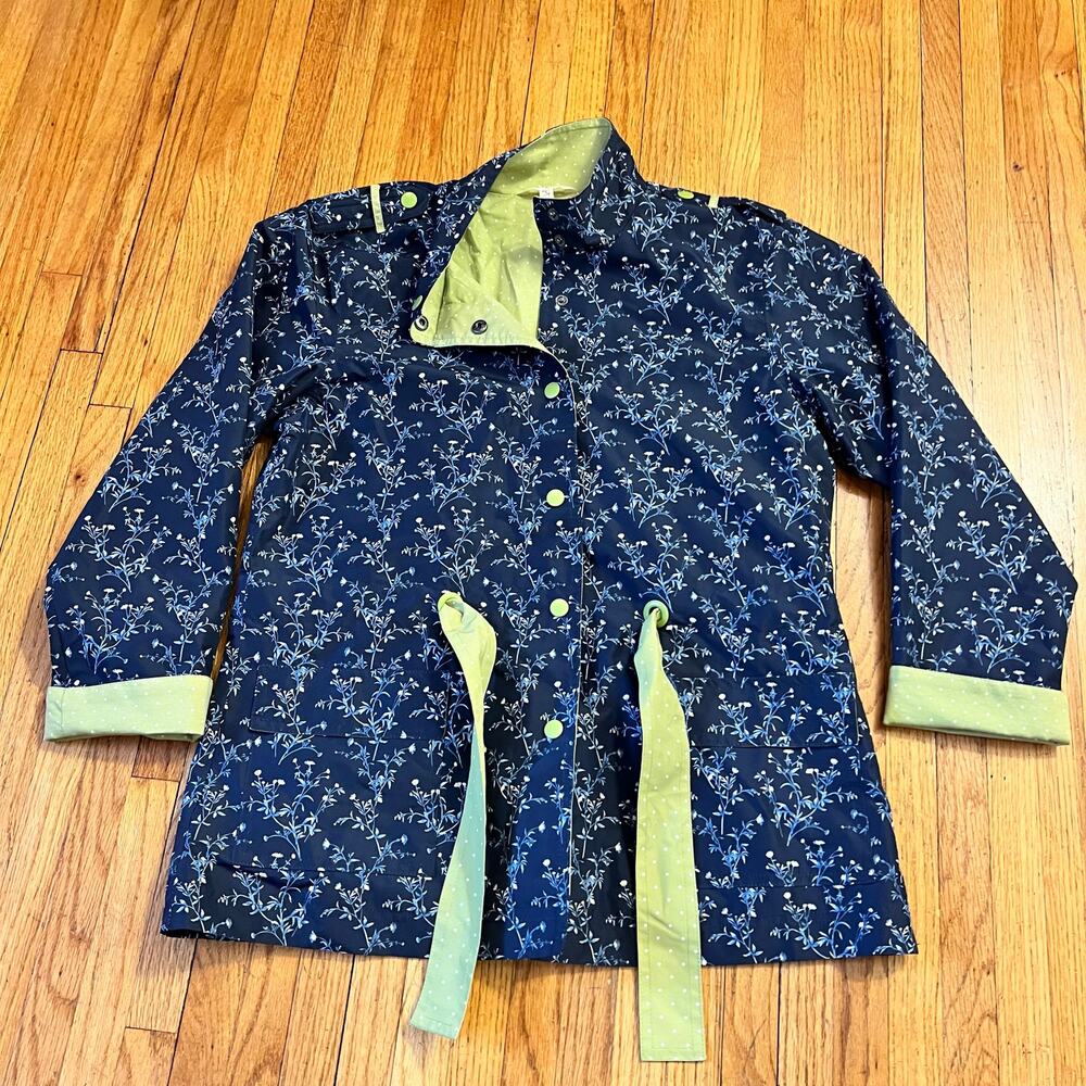 Matilda Jane Jacket Womens Small Brighten The Day Floral & Dot Rain Navy Coat